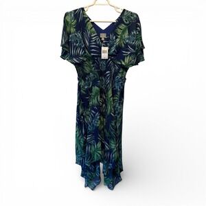 Rabbit Rabbit Designs Tropical Palm Handkerchief Hem Dress Royal Blue Women's 1